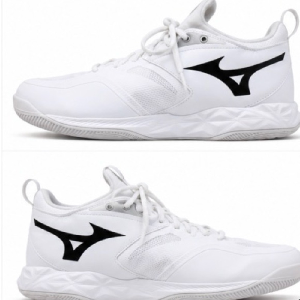 Mizuno White Low-Top Sneakers with Black Logo